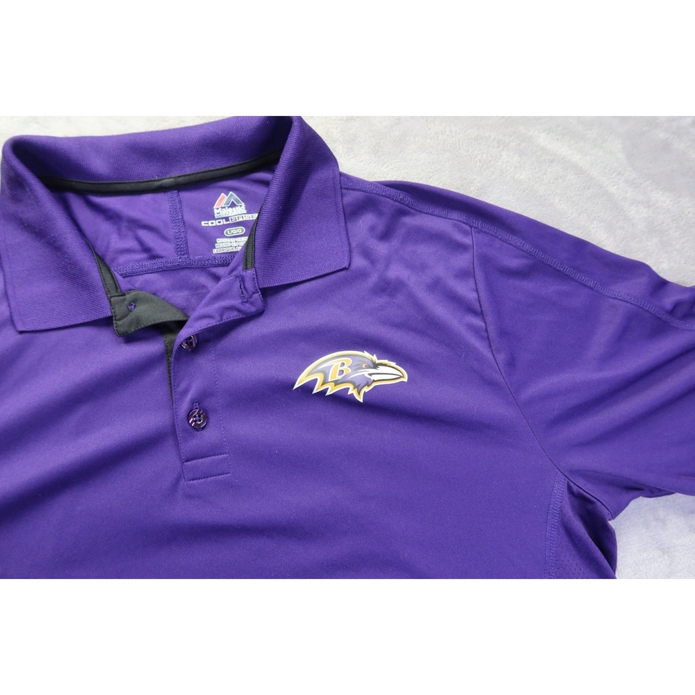 Baltimore‎ Ravens NFL Football Purple Polo Shirt Men's Size L Majestic Cool Base